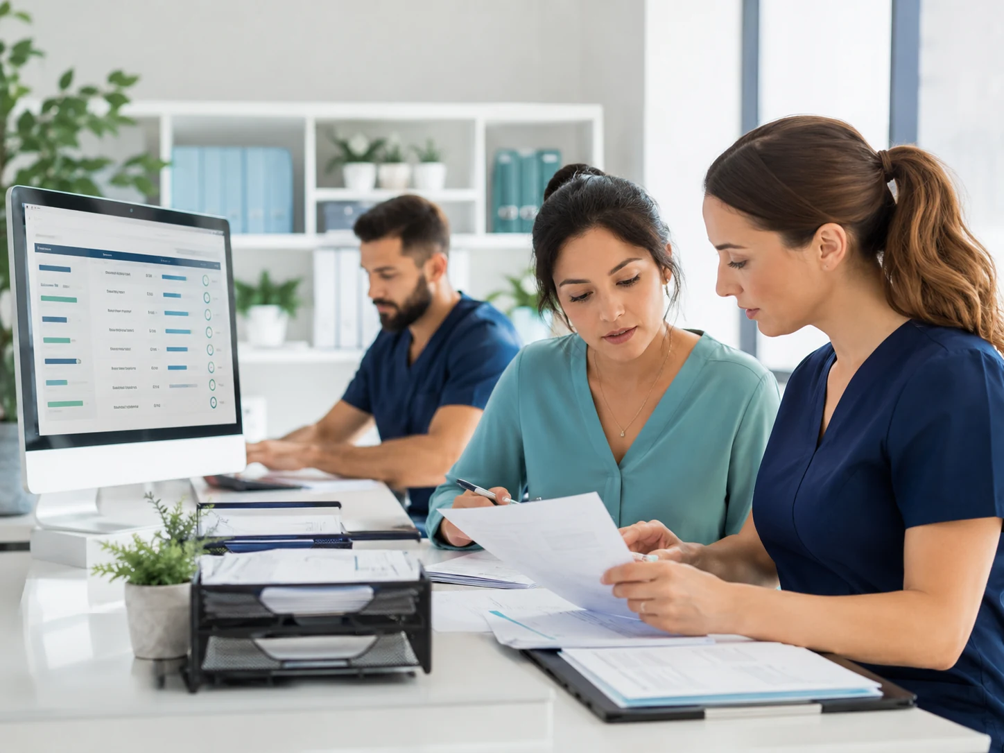 Healthcare claims operations team reviewing documentation